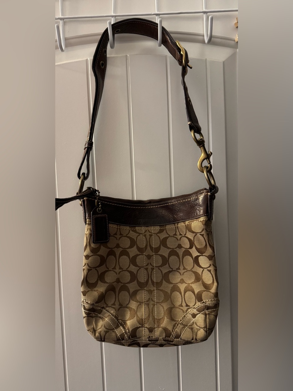 Coach Brown Signature Canvas Crossbody with Dark Brown Trim